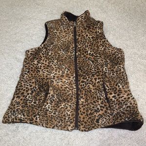 Cheetah print reversible fleece vest